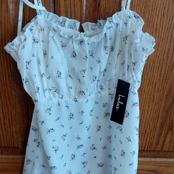 Lulus NWT Women's XS Wildflower Floral Print Tie-Strap Mini Dress White Multi - Picture 3 of 11